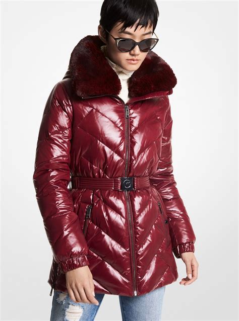 michael kors outlet faux fur trim quilted puffer coat|faux fur quilted puffer jacket.